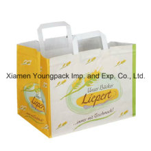 Printed White Kraft Flat Handle Paper Carrier Bag with Wide Gusset